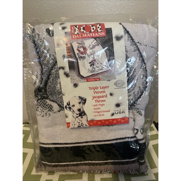 Disney 101 Dalmations Tapestry Blanket Knit Throw Beacon Vintage USA Christmas - Picture 1 of 6